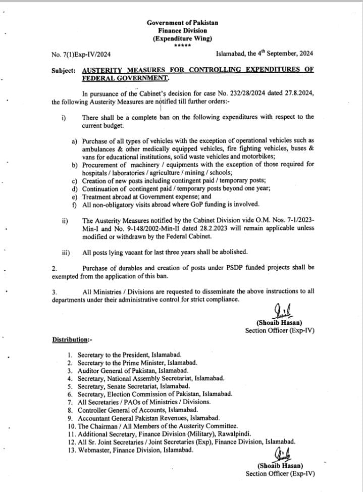 ‏وفاقی حکومت کا سرکاری اخراجات میں کمی کیلئے سخت اقدامات کا فیصلہ